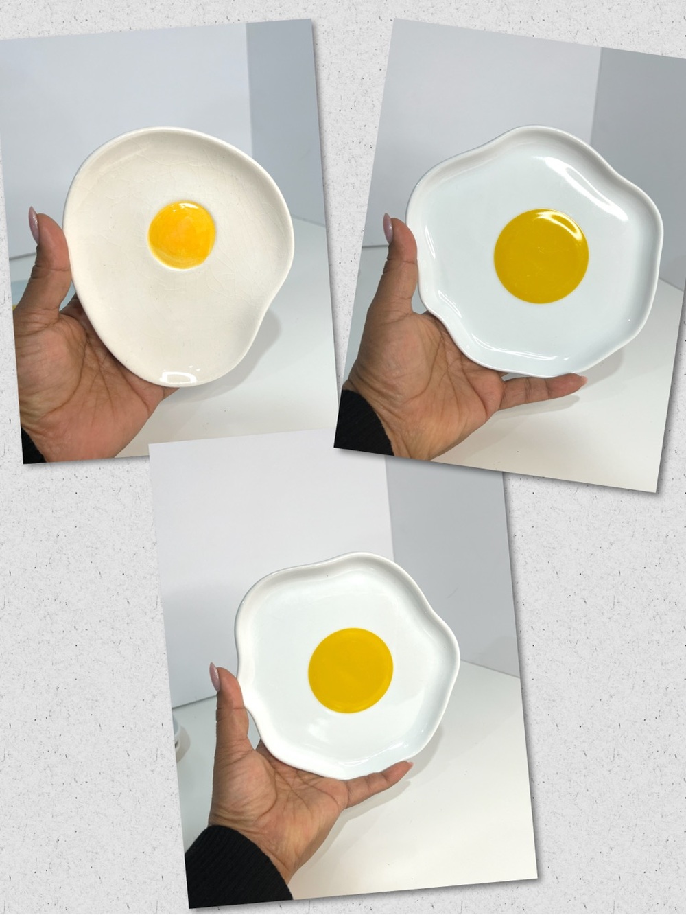 THREE EGG YOLK PLATES Ceramic Egg Yolk Accent Dish